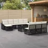  Kerti Kanapé Szett 11 db Fekete polirattan