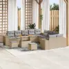  Kerti Kanapé Szett 13 db Beige és Világosszürke polirattan