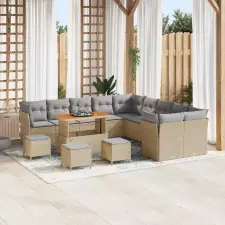  Kerti Kanapé Szett 14 db Beige és Világosszürke polirattan kerti bútor