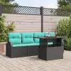  Kerti Kanapé Szett 5 db Fekete Poly Rattan