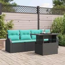  Kerti Kanapé Szett 5 db Fekete Poly Rattan kerti bútor