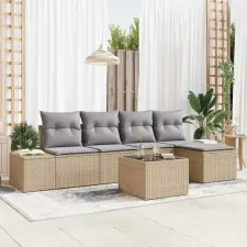  Kerti Kanapé Szett 5 pcs Beige és Világosszürke polirattan kerti bútor