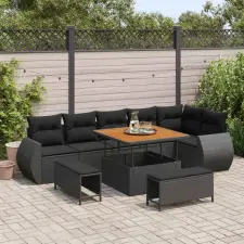  Kerti Kanapé Szett 9 db 9-Ülőhelyek száma Fekete Poly Rattan kerti bútor