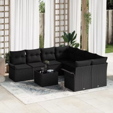  Kerti Kanapé Szett 9 pcs Fekete Poli rattan kerti bútor