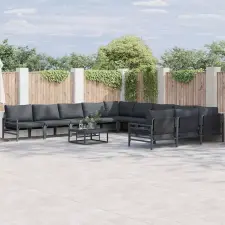  Kerti Kanapé Szett párnával 12 pcs Fekete Acél kerti bútor