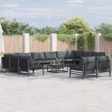  Kerti Kanapé Szett párnával 12 pcs Fekete Acél kerti bútor