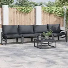  Kerti Kanapé Szett párnával 4 pcs Fekete Acél kerti bútor