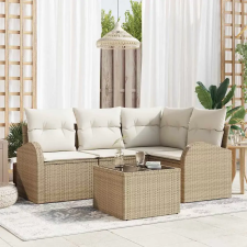  Kerti Kanapé Szett párnával 5 pcs Beige és Fehér polirattan kerti bútor