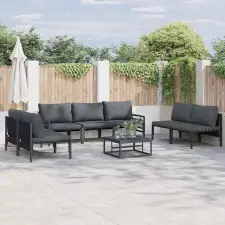  Kerti Kanapé Szett párnával 7 pcs Fekete Acél kerti bútor