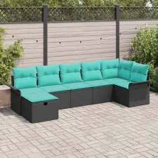  Kerti Kanapé Szett párnával 7 pcs Fekete és Türkiz polirattan kerti bútor