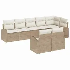  Kerti Kanapé Szett párnával 8 pcs Beige és Fehér polirattan kerti bútor