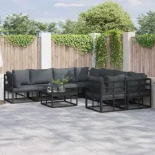  Kerti Kanapé Szett párnával 8 pcs Fekete Acél kerti bútor