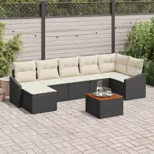  Kerti Kanapé Szett párnával 8 pcs Fekete polirattan kerti bútor