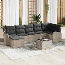  Kerti Kanapé Szett párnával 8 pcs Világosszürke Poli rattan kerti bútor