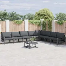  Kerti Kanapé Szett párnával 9 pcs Fekete Acél kerti bútor