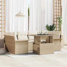  Kerti Kanapé Szett párnával tárolóval 7 pcs Bézs Poly Rattan kerti bútor