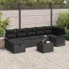  Kerti Kanapé Szett párnával tárolóval 8 pcs Fekete Poli rattan