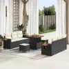  Kerti Kanapé Szett párnával tárolóval 9 pcs Fekete Poli rattan