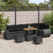 Kerti Kanapé Szett párnával tárolóval 9 pcs Fekete Poly Rattan kerti bútor