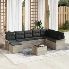  Kerti Kanapé Szett párnával tárolóval 9 pcs Szürke Poli rattan kerti bútor