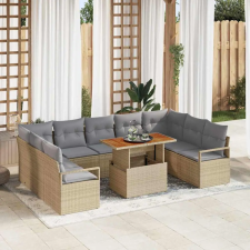  Kerti Kanapé Szett tárolóval 10 pcs Bézs Poli rattan kerti bútor