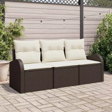  Kerti Kanapé Szett tárolóval 3 pcs Barna és fehér Poli rattan kerti bútor