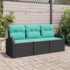  Kerti Kanapé Szett tárolóval 3 pcs Fekete és türkiz Poli rattan kerti bútor