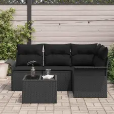  Kerti Kanapé Szett tárolóval 5 pcs Fekete polirattan kerti bútor
