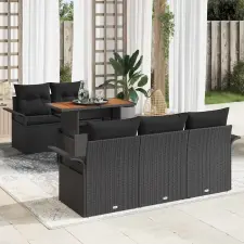  Kerti Kanapé Szett tárolóval 6 pcs Fekete Poli rattan kerti bútor