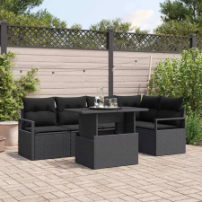  Kerti Kanapé Szett tárolóval 6 pcs Fekete Poli rattan kerti bútor