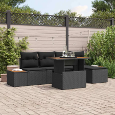  Kerti Kanapé Szett tárolóval 6 pcs Fekete Poli rattan kerti bútor