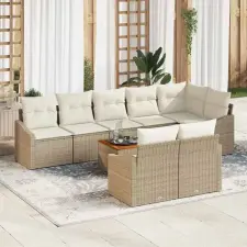  Kerti Kanapé Szett tárolóval 9 pcs Beige és krém polirattan kerti bútor
