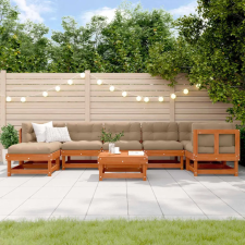  Kerti lounge szett 8 pcs Viaszbarna Tömör Fenyőfa kerti bútor