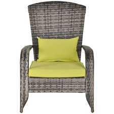 Kerti szék, Adirondack, Párna és kartámasz, Szintetikus rattan, 65x86x90cm, Szürke / Zöld kerti bútor
