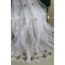  Kész függöny Amelia fehér Zöld pillangó minta 300x170cm lakástextília