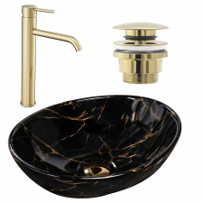  készlet Pultos mosdó Sofia marble black  + Fürdőszobai csaptelep Lungo gold + Dugó gold szaniter