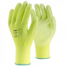  Kesztyű poliészter PU mártással TOP FLUO-Y PLUS, fluo srága, 6