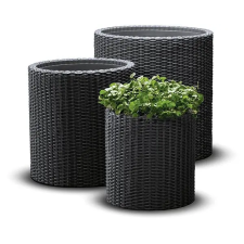 KETER Virágcserép S+M+L CYLINDER grafit kerti dekoráció