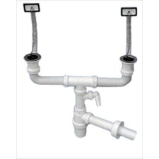  Kétmedencés mosogató búraszifon, + 2 leeresztô + 2 túlfolyó + mosogép csatlakozó (STY-539-1) beépíthető gépek kiegészítői
