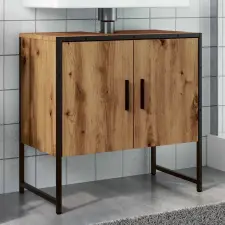  Kézműves tölgy színű szerelt fa mosdószekrény 60x33x60 cm fürdőszoba bútor