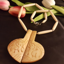  Kézzel faragott Art deco csont gyöngysor /777/ nyaklánc