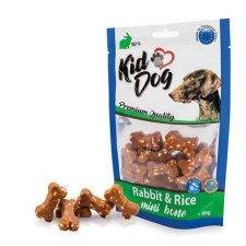 KIDDOG | Kutyáknak | Jutalomfalat | Mini csont alakú | Nyúl, Rizs - 80 g jutalomfalat kutyáknak