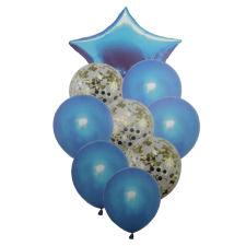 KidMania 9 db kék latex léggömb csokor Magic Star konfettivel party kellék