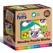 KIDSHITS Fa puzzle kocka - Vidám farm barkácsolás, építés