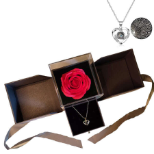  Kihajtós díszdobozos örök rózsa és nyaklánc szett – Ezüst szív nyaklánc