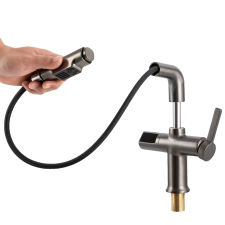  Kihúzható konyhai csaptelep, digitális hőmérséklet kijelző, 360 ° forgás, Sötétszürke, G3/8 csaptelep