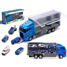 KIK Szállító teherautó TIR rakétavető + fém autók rendőrség autópálya és játékautó