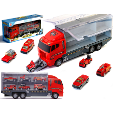 KIK Szállító teherautó TIR rakétavető + fém autók tűzoltóság autópálya és játékautó
