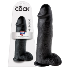 King Cock King Cock 12 herés nagy dildó (30 cm) - fekete műpénisz, dildó