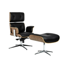  King Home Lounge Business Prémium Irodai Fotel Lábtartóval Diófa-Fekete Bőr forgószék